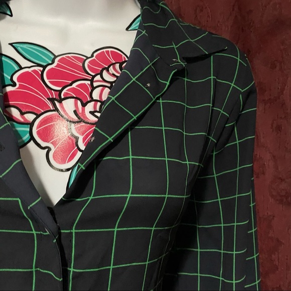 J Crew Navy Green Windowpane Print Button Up Shirt - Picture 2 of 3